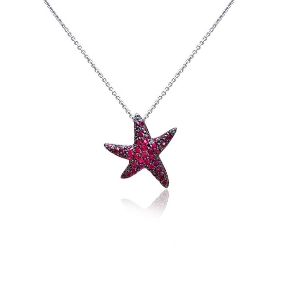 Ruby Starfish with black Rhodium in 14k White gold - Picture 1 of 3